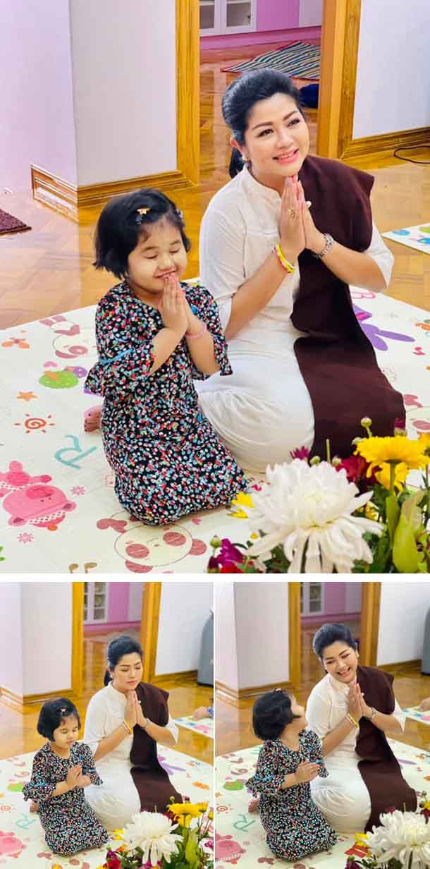缅甸小女孩和妈妈一起拜佛，她的表情令人无法形容